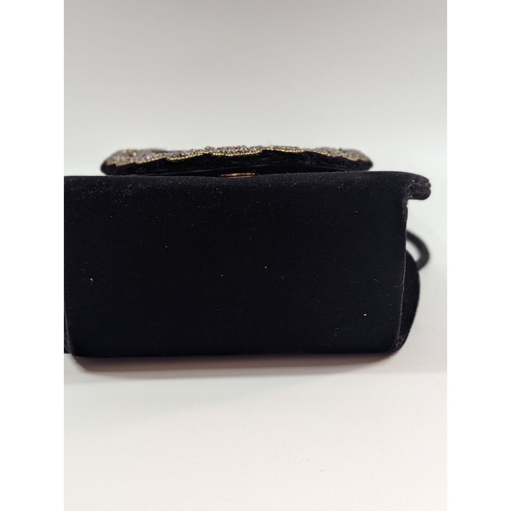 Vintage Style Black Velvet Beaded Crossbody Evening Bag Jeweled Gemstone Clutch - Picture 3 of 16